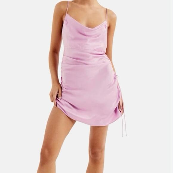 For Love & Lemons Kyra Silk Mini Dress Pink Satin Cowl Neck Open Side Size Small - Picture 5 of 9